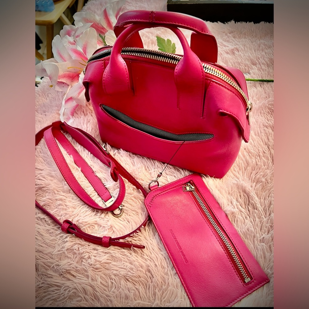 ALEXANDER WANG RARE HOT PINK RUNWAY MINI WITH LONG STRAP & POUCH  & SILVER STUDS